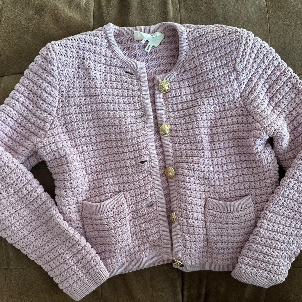 ba&sh Lilac Knit Sweater with Gold Button